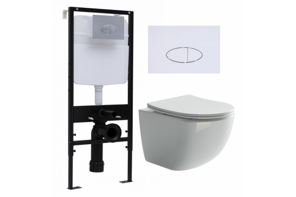 Комплект 3 в 1 инсталляция Logan H1067-1170 297674 + Унитаз подвесной Ceramica Nova Forma CN3009 + кнопка белая в современном стиле