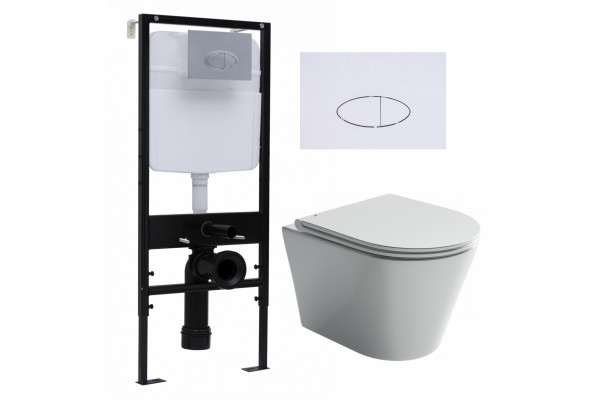 Комплект 3 в 1 инсталляция Logan H1067-1170 297674 + Унитаз подвесной Ceramica Nova Forma CN3011 + кнопка белая в современном стиле