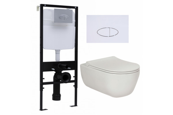 Комплект 3 в 1 инсталляция Logan H1067-1170 297674 + Унитаз подвесной Berges Wasserhaus Ego XL 082118 + кнопка белая в современном стиле