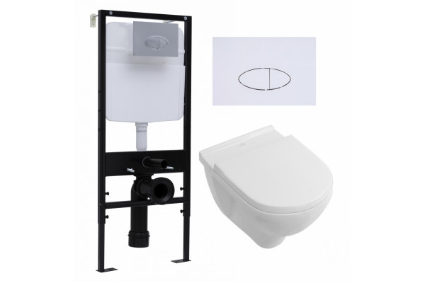 Комплект 3 в 1 инсталляция Logan H1067-1170 297674 + Унитаз подвесной Villeroy & Boch O Novo Directflush + кнопка белая в современном стиле