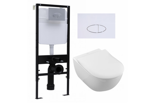 Комплект 3 в 1 инсталляция Logan H1067-1170 297674 + Унитаз подвесной Villeroy & Boch Subway 2.0 5614R201 + кнопка белая в современном стиле