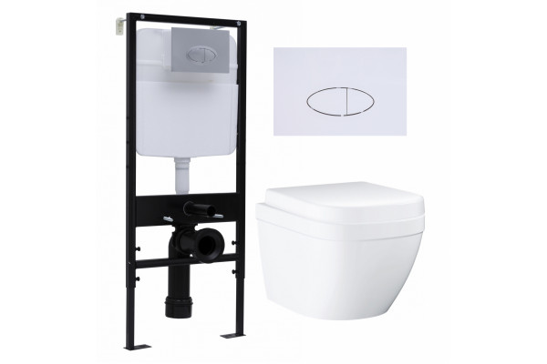 Комплект 3 в 1 инсталляция Logan H1067-1170 297674 + Унитаз подвесной Grohe Euro Ceramic 39206000 + кнопка белая в современном стиле