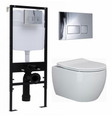 Комплект 3 в 1 инсталляция Logan H1067-1170 297674 + Унитаз подвесной Ceramica Nova Play CN3001 + кнопка хром в современном стиле