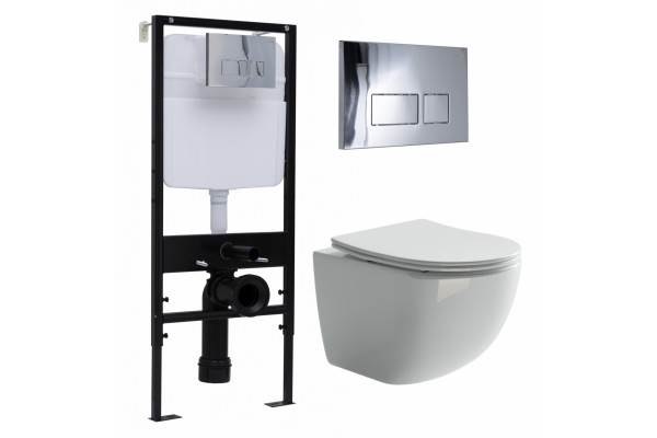 Комплект 3 в 1 инсталляция Logan H1067-1170 297674 + Унитаз подвесной Ceramica Nova Forma CN3009 + кнопка хром в современном стиле