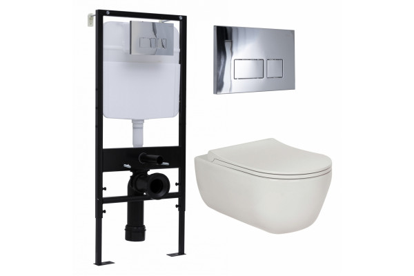 Комплект 3 в 1 инсталляция Logan H1067-1170 297674 + Унитаз подвесной Berges Wasserhaus Ego XL 082118 + кнопка хром в современном стиле