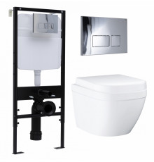 Комплект 3 в 1 инсталляция Logan H1067-1170 297674 + Унитаз подвесной Grohe Euro Ceramic 39206000 + кнопка хром в современном стиле
