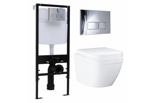 Комплект 3 в 1 инсталляция Logan H1067-1170 297674 + Унитаз подвесной Grohe Euro Ceramic 39206000 + кнопка хром в современном стиле
