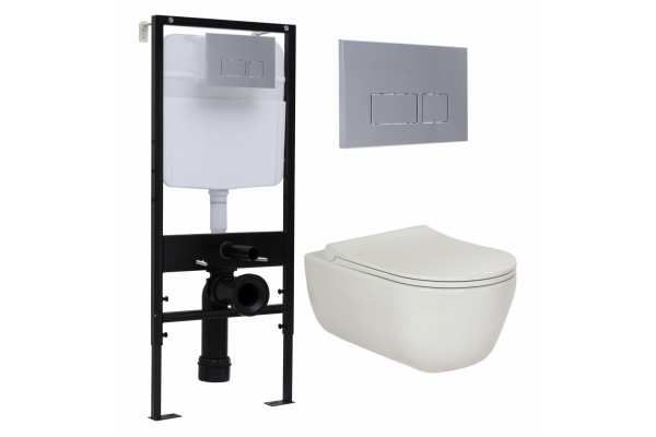 Комплект 3 в 1 инсталляция Logan H1067-1170 297674 + Унитаз подвесной Berges Wasserhaus Ego XL 082118 + кнопка хром матовый в современном стиле