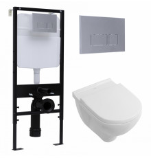 Комплект 3 в 1 инсталляция Logan H1067-1170 297674 + Унитаз подвесной Villeroy & Boch O Novo Directflush+ кнопка хром матовый в современном стиле