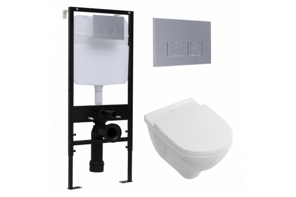 Комплект 3 в 1 инсталляция Logan H1067-1170 297674 + Унитаз подвесной Villeroy & Boch O Novo Directflush+ кнопка хром матовый в современном стиле