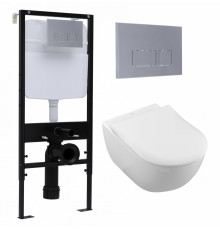 Комплект 3 в 1 инсталляция Logan H1067-1170 297674 + Унитаз подвесной Villeroy & Boch Subway 2.0 5614R201 + кнопка хром матовый в современном стиле