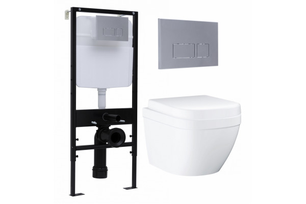 Комплект 3 в 1 инсталляция Logan H1067-1170 297674 + Унитаз подвесной Grohe Euro Ceramic 39206000 + кнопка хром матовый в современном стиле