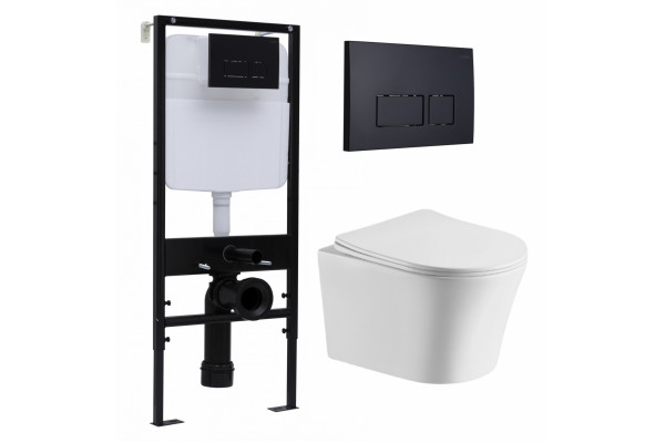 Комплект 3 в 1 инсталляция Logan H1067-1170 297674 + Подвесной унитаз Cerutti Spa Adige Aria CT7837 + кнопка черная матовая в современном стиле