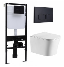 Комплект 3 в 1 инсталляция Logan H1067-1170 297674 + Подвесной унитаз Cerutti Spa Marmolada aria CT7778 + кнопка черная матовая в современном стиле