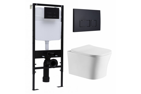 Комплект 3 в 1 инсталляция Logan H1067-1170 297674 + Подвесной унитаз Cerutti Spa Marmolada aria CT7778 + кнопка черная матовая в современном стиле