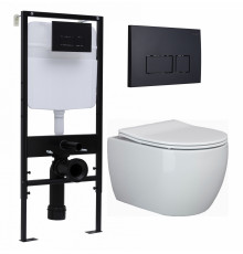 Комплект 3 в 1 инсталляция Logan H1067-1170 297674 + Унитаз подвесной Ceramica Nova Play CN3001 + кнопка черная матовая в современном стиле