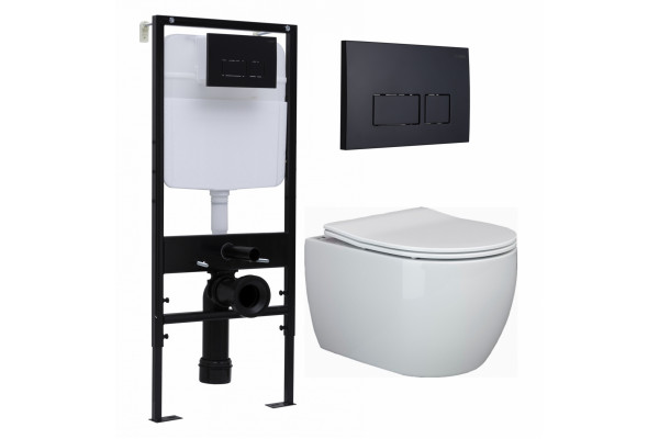 Комплект 3 в 1 инсталляция Logan H1067-1170 297674 + Унитаз подвесной Ceramica Nova Play CN3001 + кнопка черная матовая в современном стиле