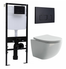 Комплект 3 в 1 инсталляция Logan H1067-1170 297674 + Унитаз подвесной Ceramica Nova Forma CN3009 + кнопка черная матовая в современном стиле