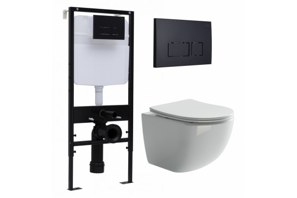 Комплект 3 в 1 инсталляция Logan H1067-1170 297674 + Унитаз подвесной Ceramica Nova Forma CN3009 + кнопка черная матовая в современном стиле