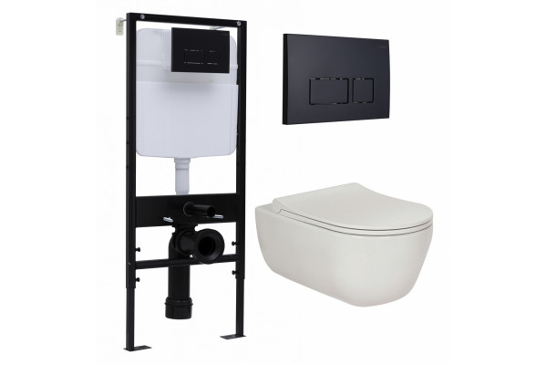 Комплект 3 в 1 инсталляция Logan H1067-1170 297674 + Унитаз подвесной Berges Wasserhaus Ego XL 082118 + кнопка черная матовая в современном стиле