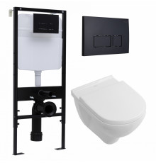 Комплект 3 в 1 инсталляция Logan H1067-1170 297674 + Унитаз подвесной Villeroy & Boch O Novo Directflush + кнопка черная матовая в современном стиле