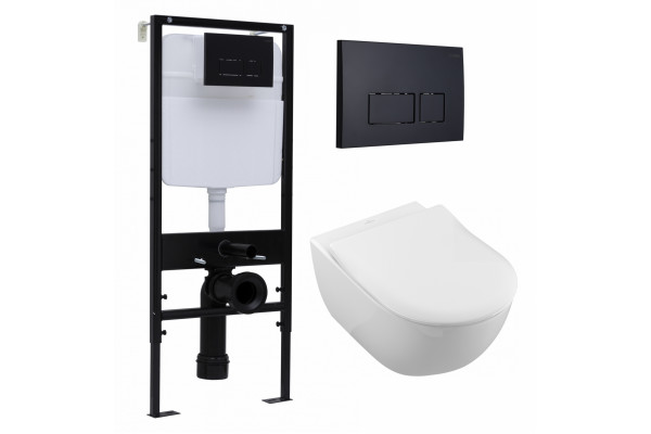 Комплект 3 в 1 инсталляция Logan H1067-1170 297674 + Унитаз подвесной Villeroy & Boch Subway 2.0 5614R201 + кнопка черная матовая в современном стиле