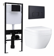 Комплект 3 в 1 инсталляция Logan H1067-1170 297674 + Унитаз подвесной Grohe Euro Ceramic 39206000 + кнопка черная матовая в современном стиле