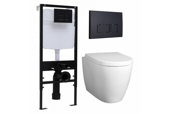 Комплект 3 в 1 инсталляция Logan H1067-1170 297674 + Унитаз подвесной BelBagno Marino + кнопка черная матовая в современном стиле
