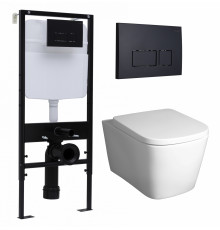 Комплект 3 в 1 инсталляция Logan H1067-1170 297674 + Унитаз подвесной BelBagno Albano BB120CHR + кнопка черная матовая в стиле hi-tech