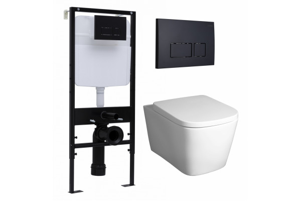 Комплект 3 в 1 инсталляция Logan H1067-1170 297674 + Унитаз подвесной BelBagno Albano BB120CHR + кнопка черная матовая в стиле hi-tech