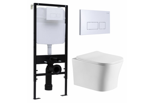 Комплект 3 в 1 инсталляция Logan H1067-1170 297674 + Подвесной унитаз Cerutti Spa Marmolada aria CT7778 + кнопка белая в современном стиле
