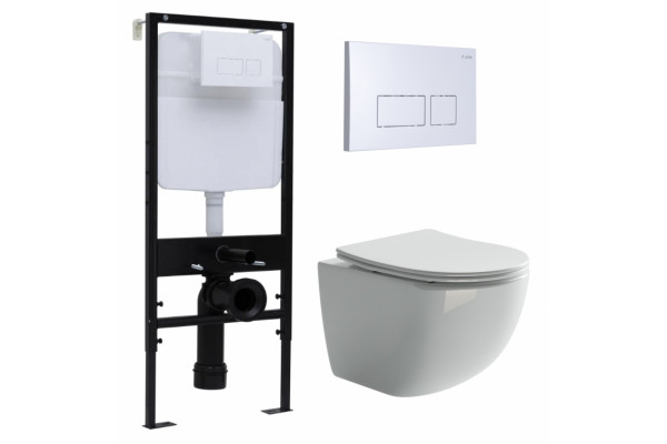 Комплект 3 в 1 инсталляция Logan H1067-1170 297674 + Унитаз подвесной Ceramica Nova Forma CN3009 + кнопка белая в современном стиле