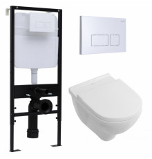 Комплект 3 в 1 инсталляция Logan H1067-1170 297674 + Унитаз подвесной Villeroy & Boch O Novo Directflush + кнопка белая в современном стиле
