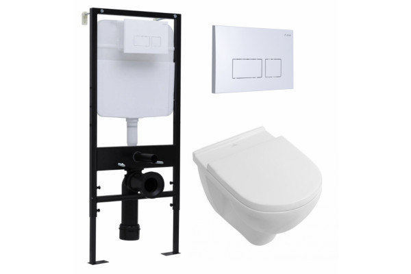 Комплект 3 в 1 инсталляция Logan H1067-1170 297674 + Унитаз подвесной Villeroy & Boch O Novo Directflush + кнопка белая в современном стиле