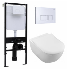 Комплект 3 в 1 инсталляция Logan H1067-1170 297674 + Унитаз подвесной Villeroy & Boch Subway 2.0 5614R201 + кнопка белая в современном стиле