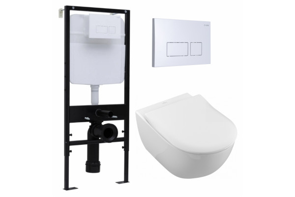 Комплект 3 в 1 инсталляция Logan H1067-1170 297674 + Унитаз подвесной Villeroy & Boch Subway 2.0 5614R201 + кнопка белая в современном стиле