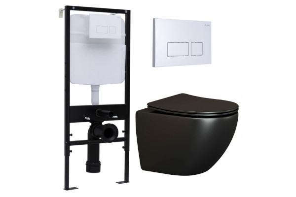 Комплект 3 в 1 инсталляция Logan H1067-1170 297674 + Унитаз подвесной Ceramica Nova Metropol CN4002MB + кнопка белая в современном стиле