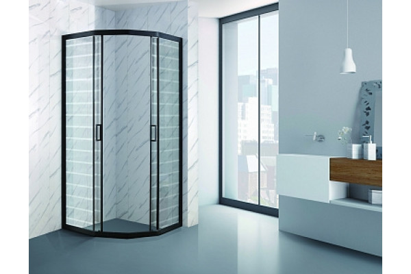 Душевой уголок Loranto CS-837A-1/TR 90х90х195 профиль черный, стекло прозрачное с узором, четверть круга, двери распашные
