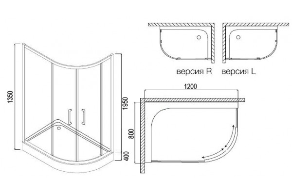 Душевой уголок Loranto Sunway CS-827HL 120х80х195 профиль хром, стекло матовое, левый, прямоугольный-асимметричный, двери раздвижные