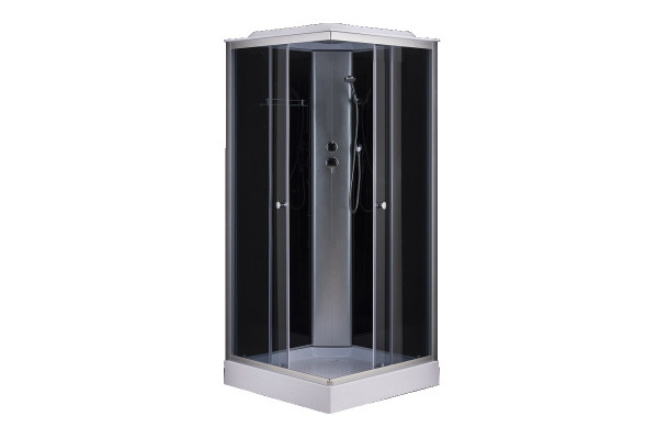 Душевая кабина Loranto SUNWAY CS-6491G (CS-8072) 90х90х215 профиль сатин, стекло тонированное, квадратная, поддон низкий