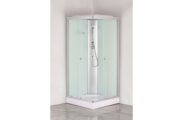 Душевая кабина Loranto SUNWAY CS-6491F(CS-8072)  90х90х215 профиль сатин, стекло матовое, квадратная, поддон низкий