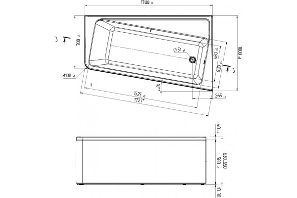 Акриловая ванна Marka One Direct 170x100 см R пристенная, асимметричная