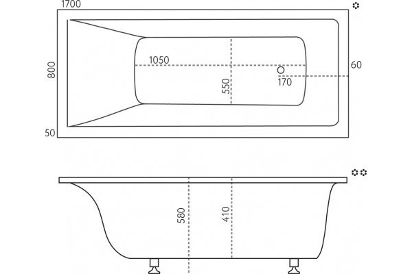 Ванна из искусственного камня Marmo Bagno Алесса 170x80 прямоугольная, объем 240 л.