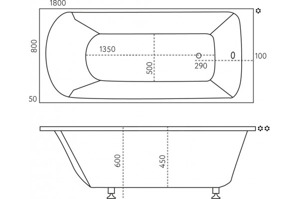 Ванна из искусственного камня Marmo Bagno Глория 180x80 прямоугольная, пристенная
