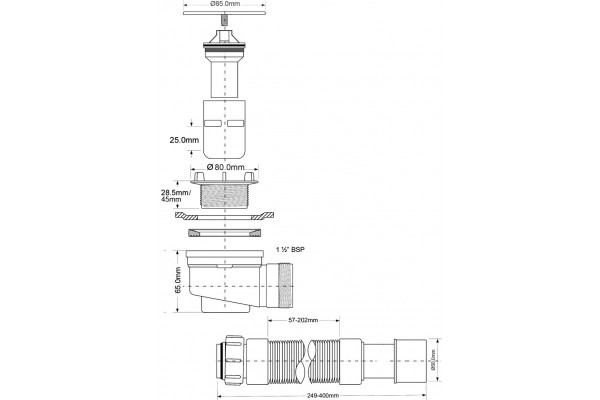 Сифон для поддона McAlpine MRS5C-SLF-65 хром, выпуск боковой
