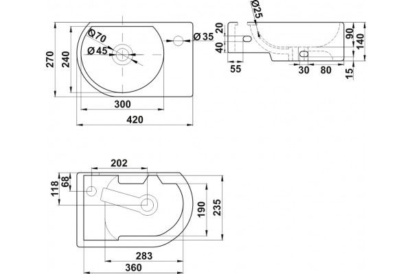 Рукомойник Melana MLN-7954L-805 L цвет белый