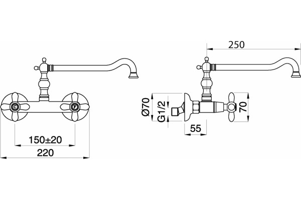 Смеситель Migliore Princeton Plus ML.CUC-8052.DO для кухонной мойки, золото, двухвентильный, длина излива 30.5 см