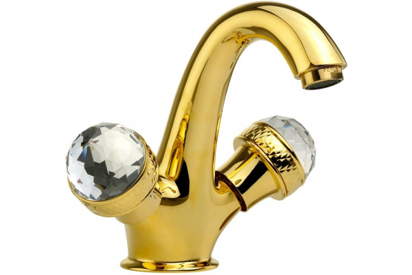 Смеситель Migliore Axo Swarovski ML.AXO-634F.DO для раковины, золото, двухвентильный, высота излива 11.3 см