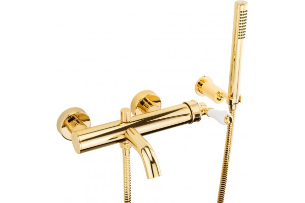 Смеситель Migliore Ermitage Mini 28590 для ванны с душем, белый - золото, однорычажный, длина излива 17.5 см