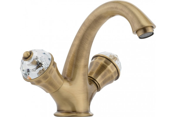 Смеситель для раковины Migliore Prestige Crystal 28011 бронза двухвентильный, высота излива 11.5 см